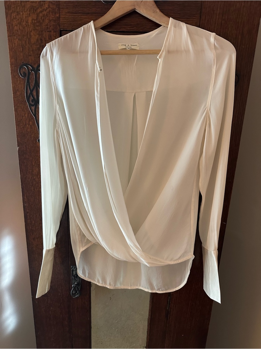 Rag & Bone Two Way V-Neck Cream Women's Faux Wrap Blouse Size XS Work Preppy